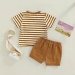 Toddler Boy Striped T-Shirt & Shorts Set - Brown