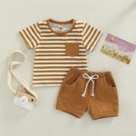 Toddler Boy Striped T-Shirt & Shorts Set - Brown