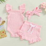 Summer Knit Bodysuit & Shorts-pink