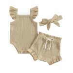 Summer Knit Bodysuit & Shorts-khaki