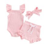 Summer Knit Bodysuit & Shorts-pink